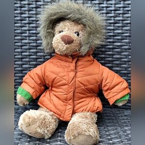 2005 Eddie Bauer Holiday Teddy Bear Plush Orange Down Ski Jacket 12”